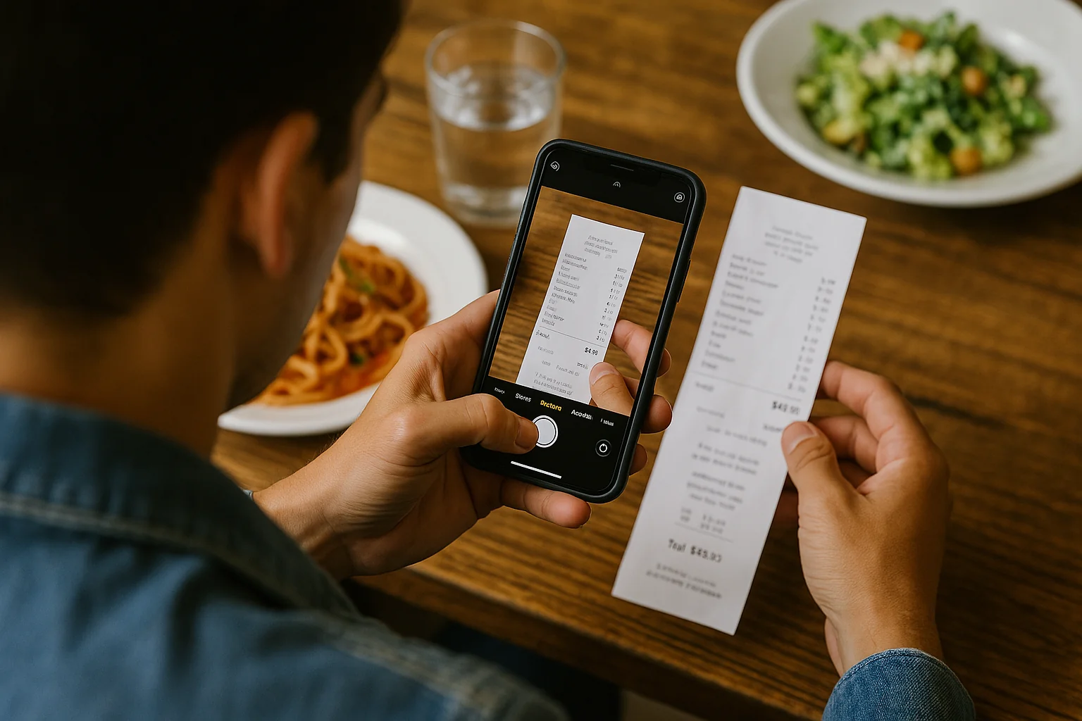 phone scan of receipt at lunch table
